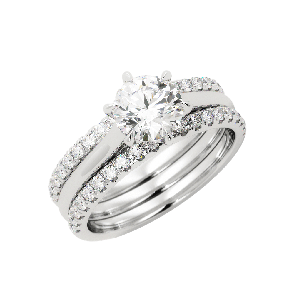 Round Diamond Bridal Set Six - Prong Engagement Ring - Balacia