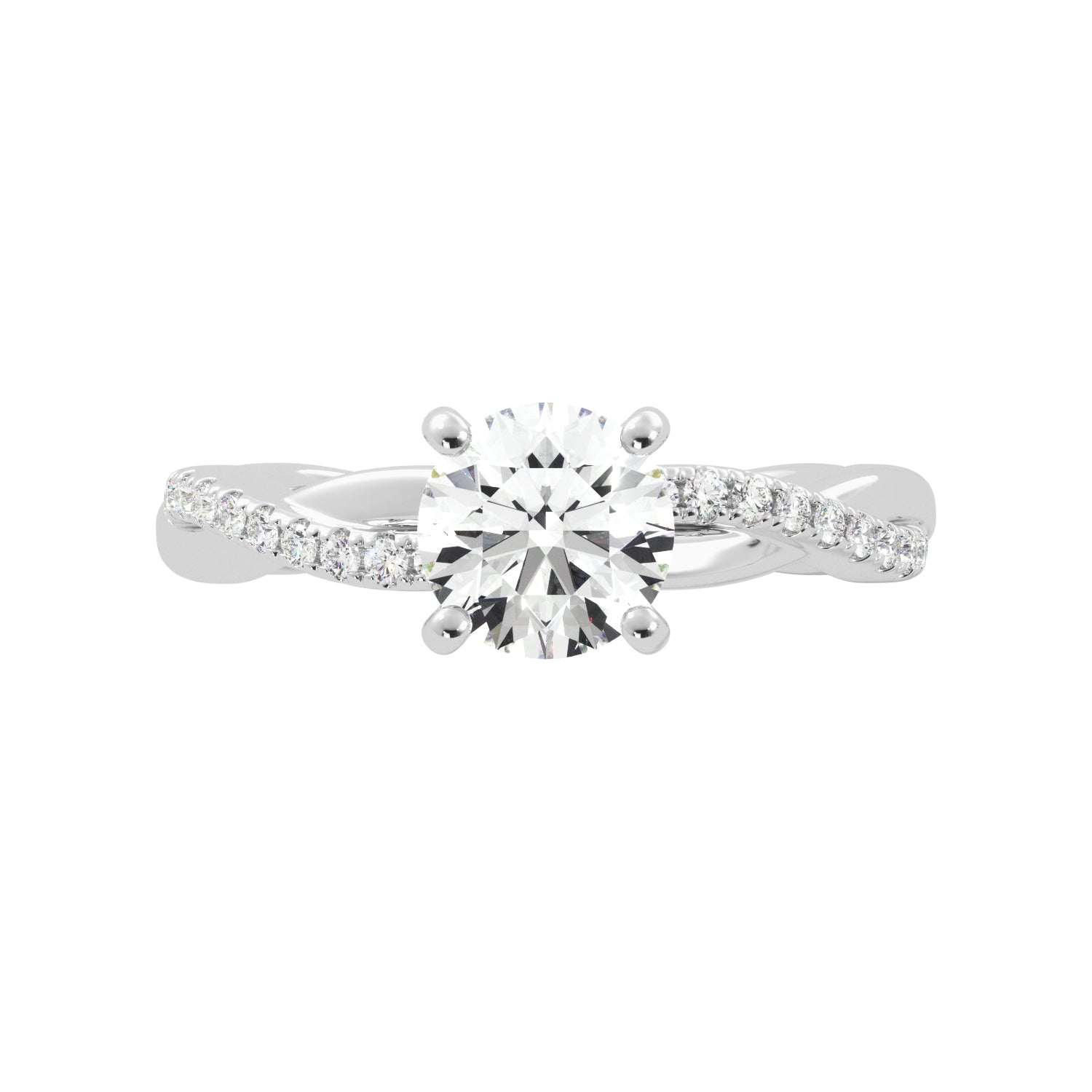 Round Diamond Engagement Ring Twisted Pave Band - Balacia