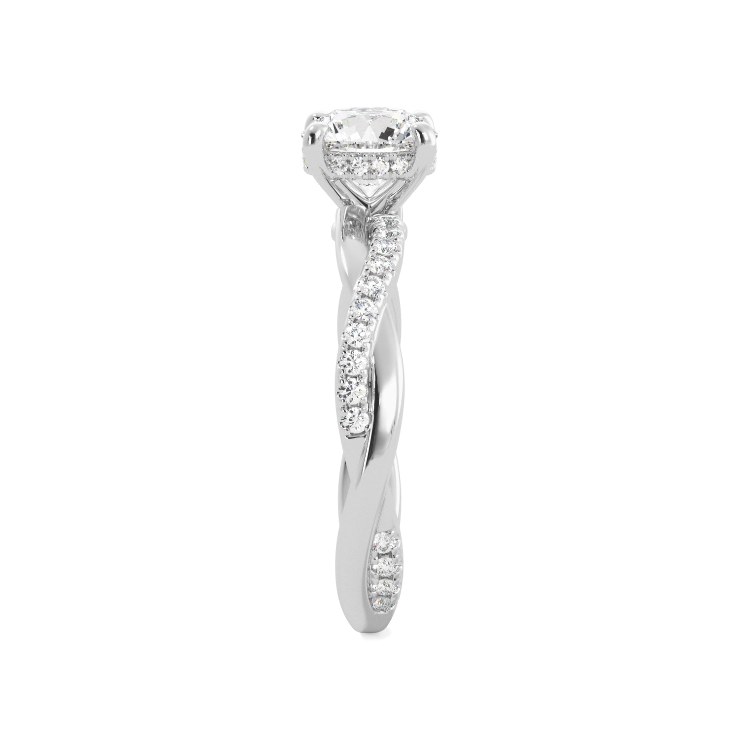 Round Diamond Engagement Ring Twisted Pave Band - Balacia