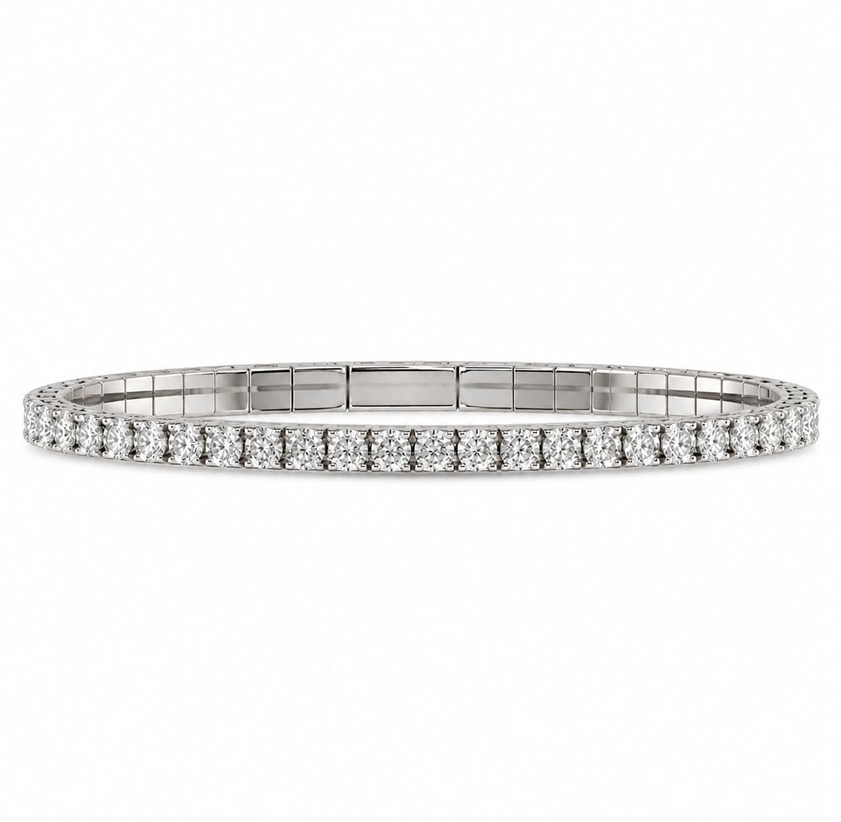 Round Diamond Flexible Tennis Bracelet -White Gold 