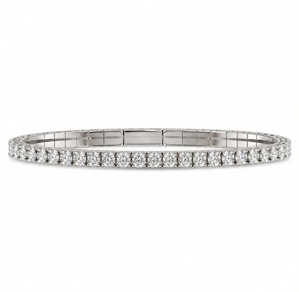 Round Diamond Flexible Tennis Bracelet -White Gold 