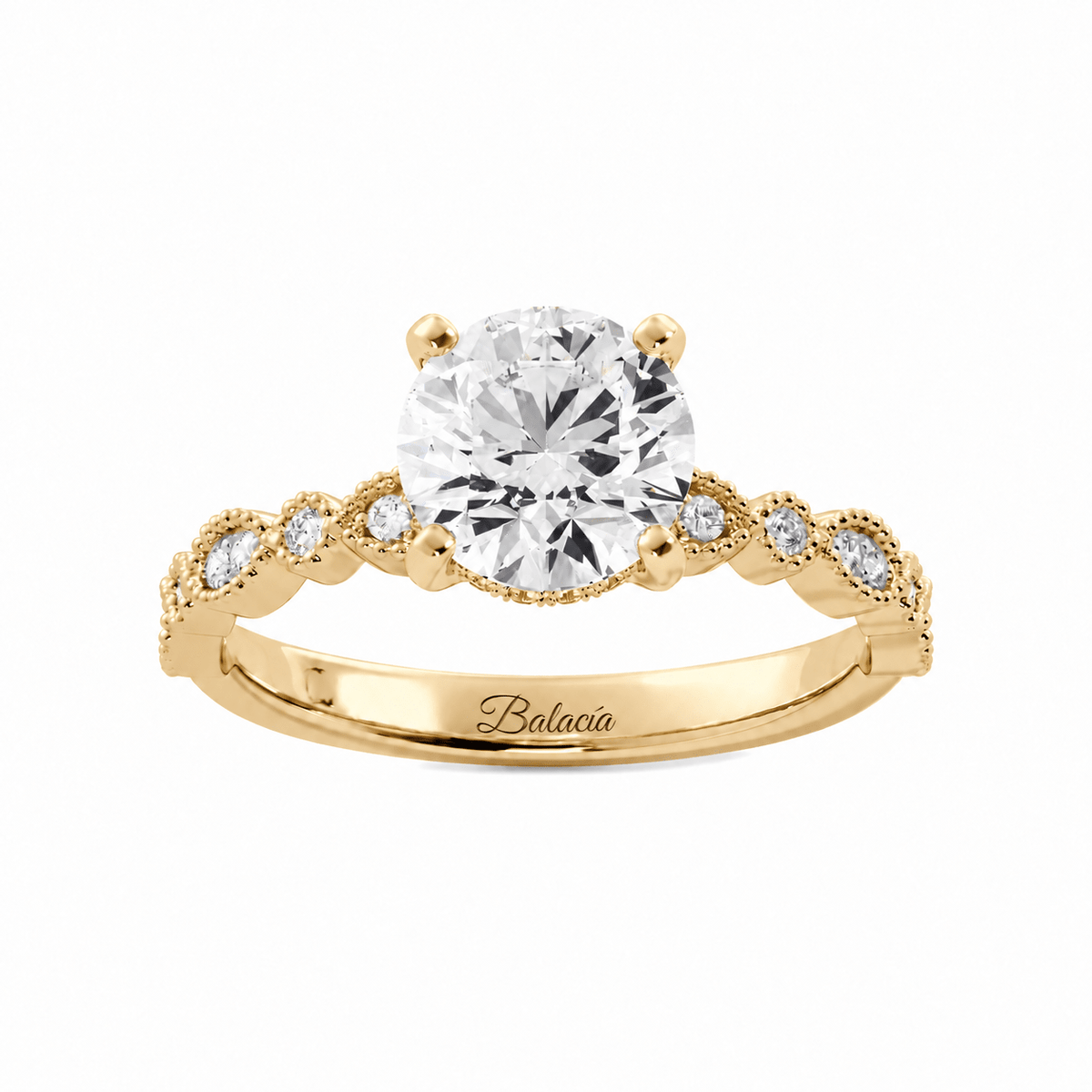Round Diamond Milgrain Ring Yellow Gold