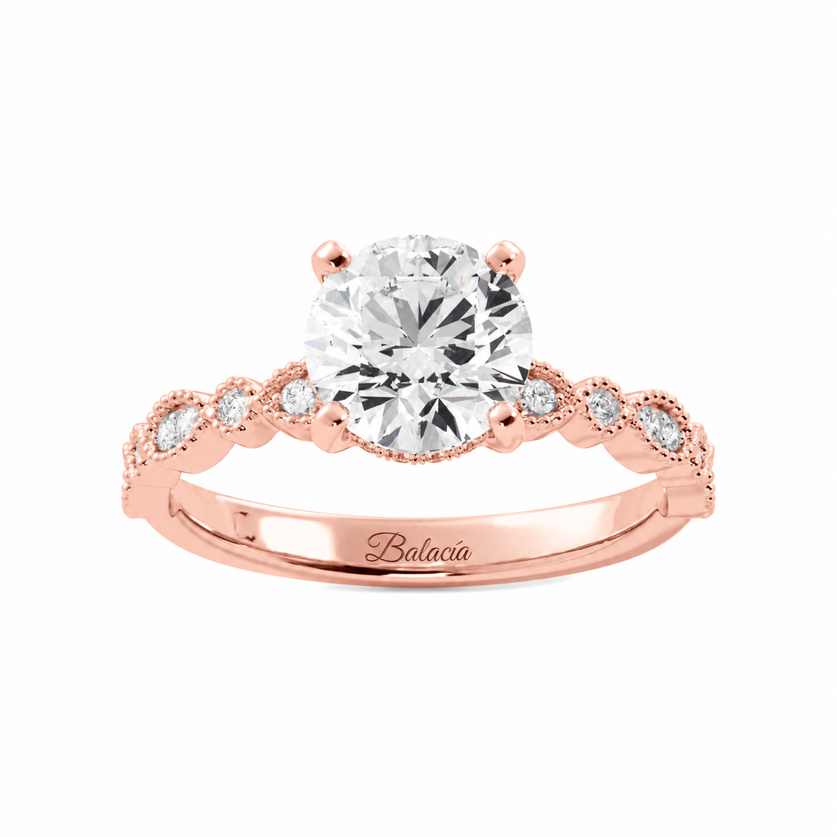 Round Diamond Milgrain Ring Rose Gold