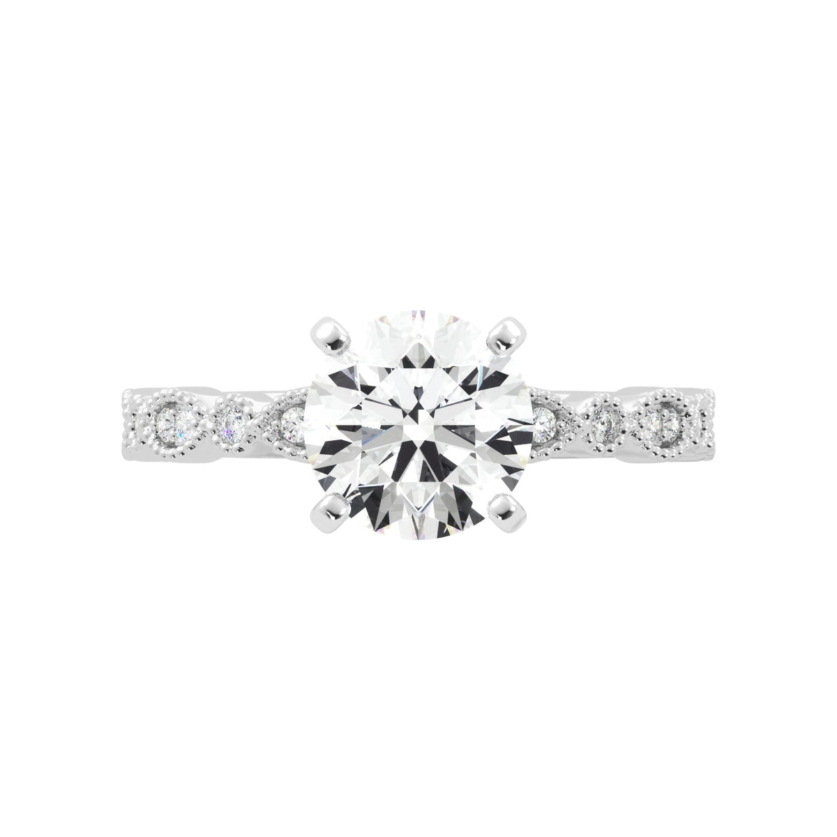 Milgrain Round Diamond Ring White Gold
