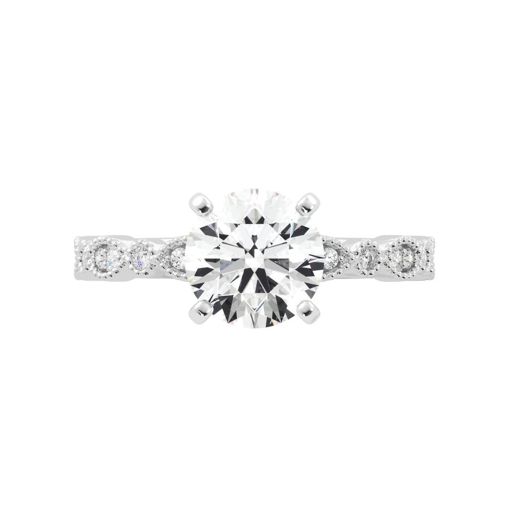 Milgrain Round Diamond Ring White Gold