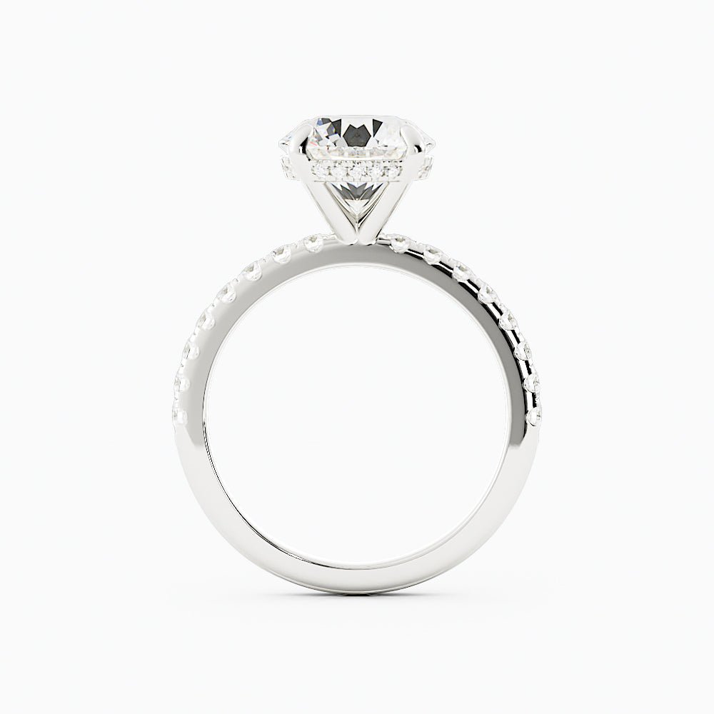 Round Diamond Ring Four - Prong Solitaire Setting Pavé - Set Band - Balacia