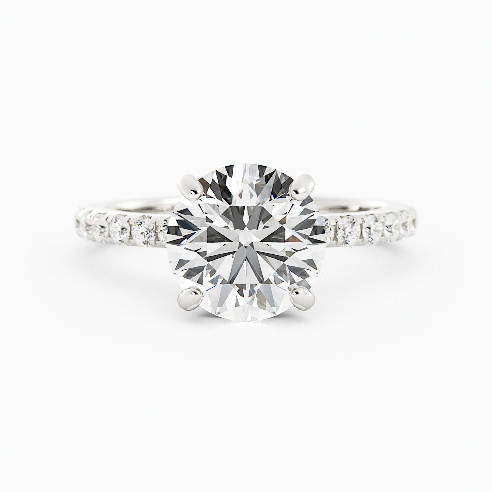 Round Diamond Ring Four - Prong Solitaire Setting Pavé - Set Band - Balacia