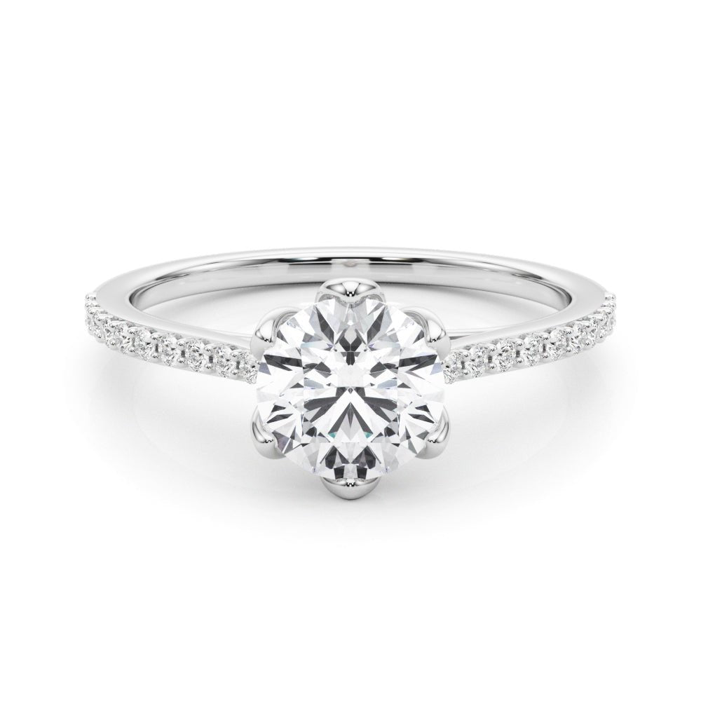 Round Diamond Six Petal Prong Engagement Ring Front