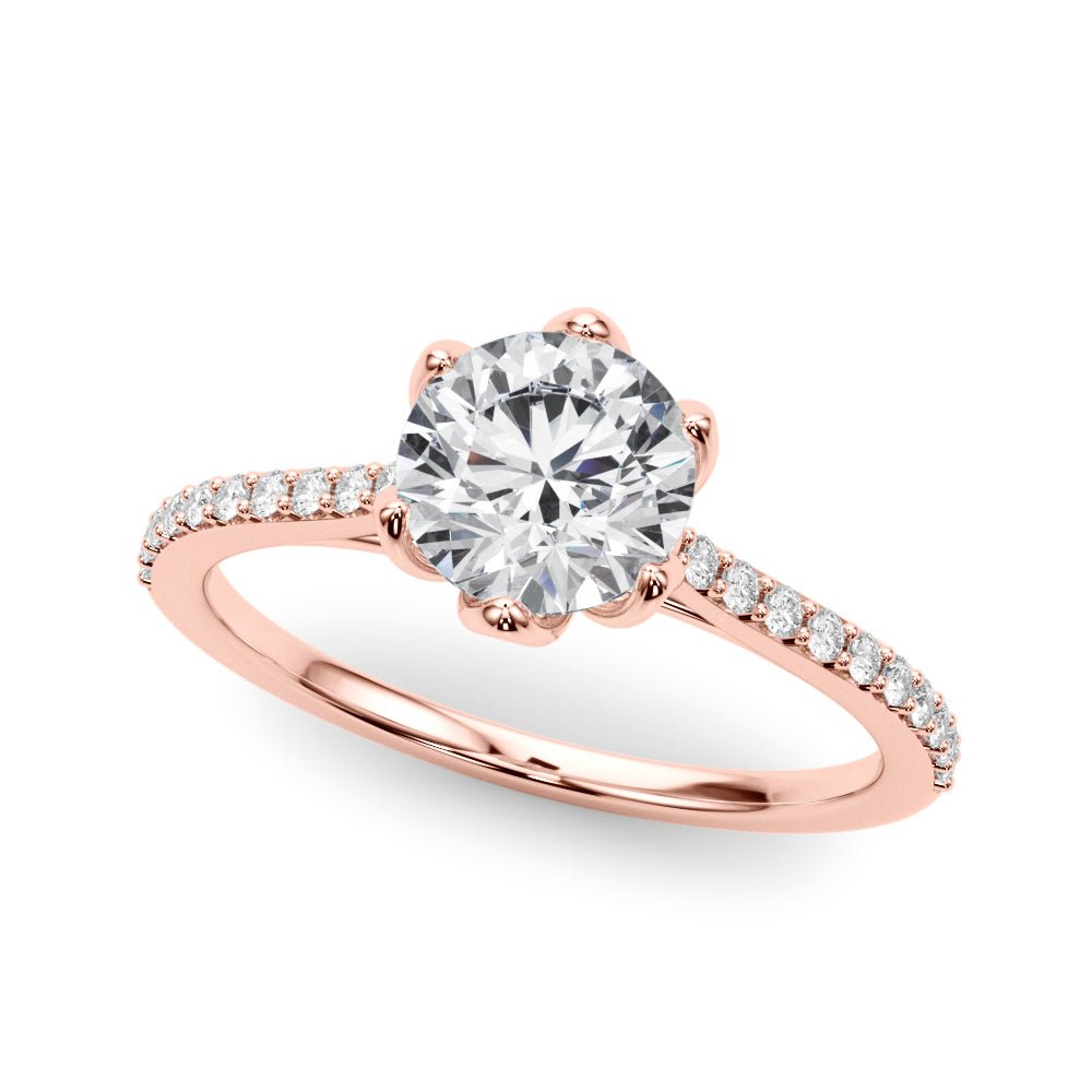 Round Diamond Six Petal Prong Engagement Ring Rose Gold