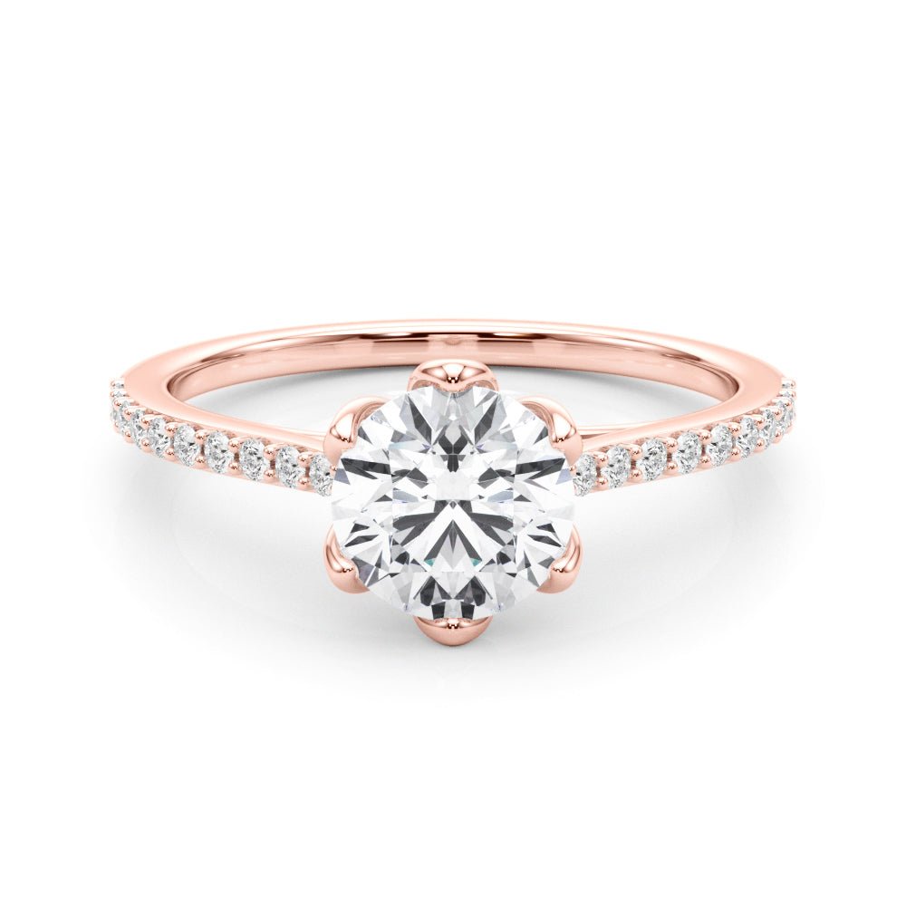 Round Diamond Six Petal Prong Engagement Ring Rose Gold Front