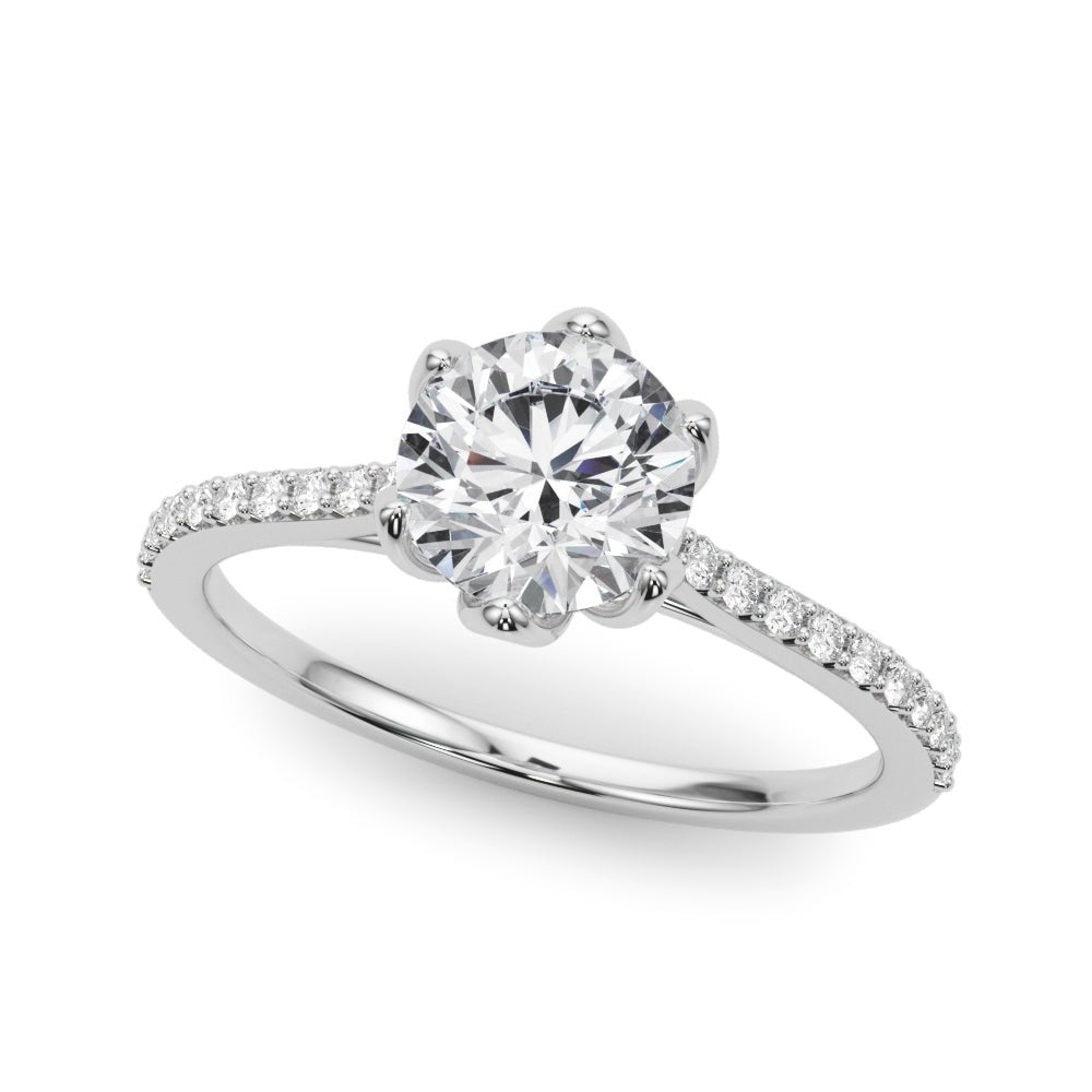 Round Diamond Petal Prong Engagement Ring