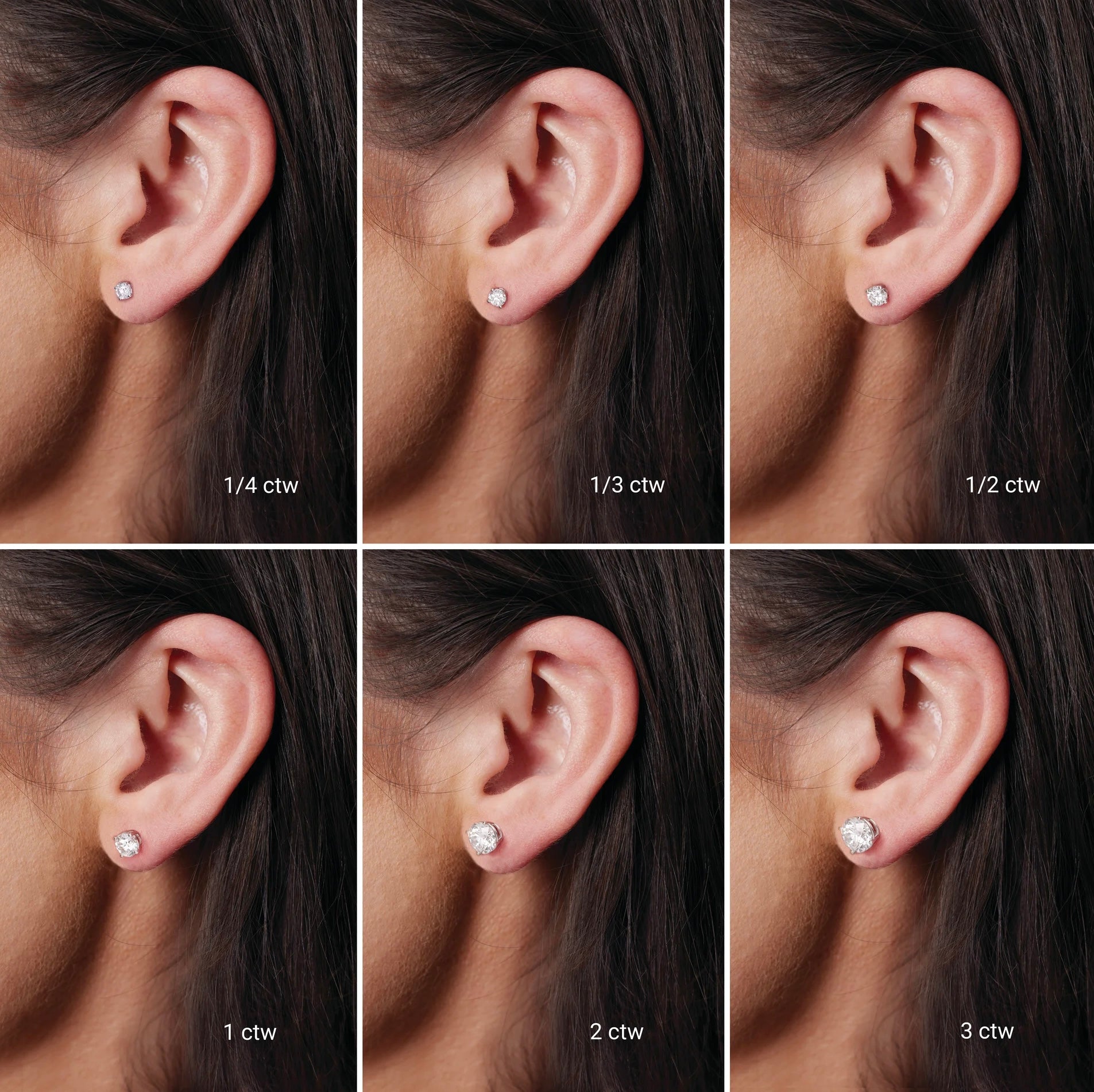 round diamonds studs size chart