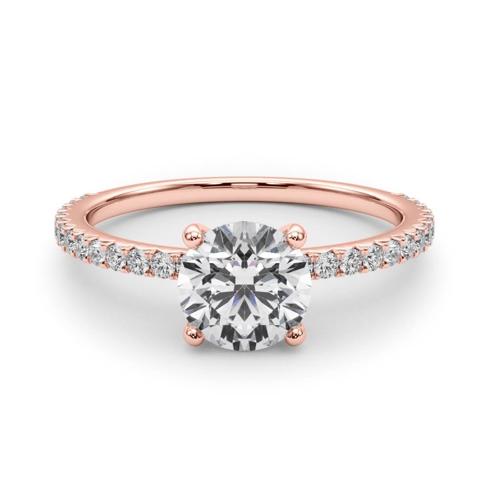 Round Cut Diamond Pavé Engagement Ring Rose Gold Front