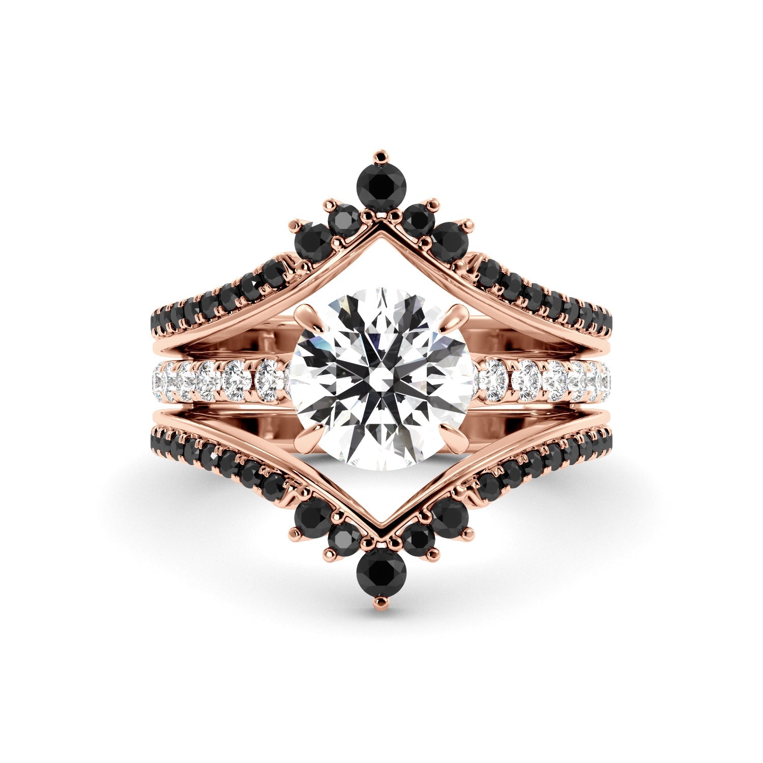 Rose Gold Round Engagement Ring Black Diamond Enhancer set 
