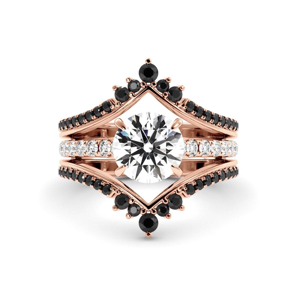 Rose Gold Round Engagement Ring Black Diamond Enhancer set 