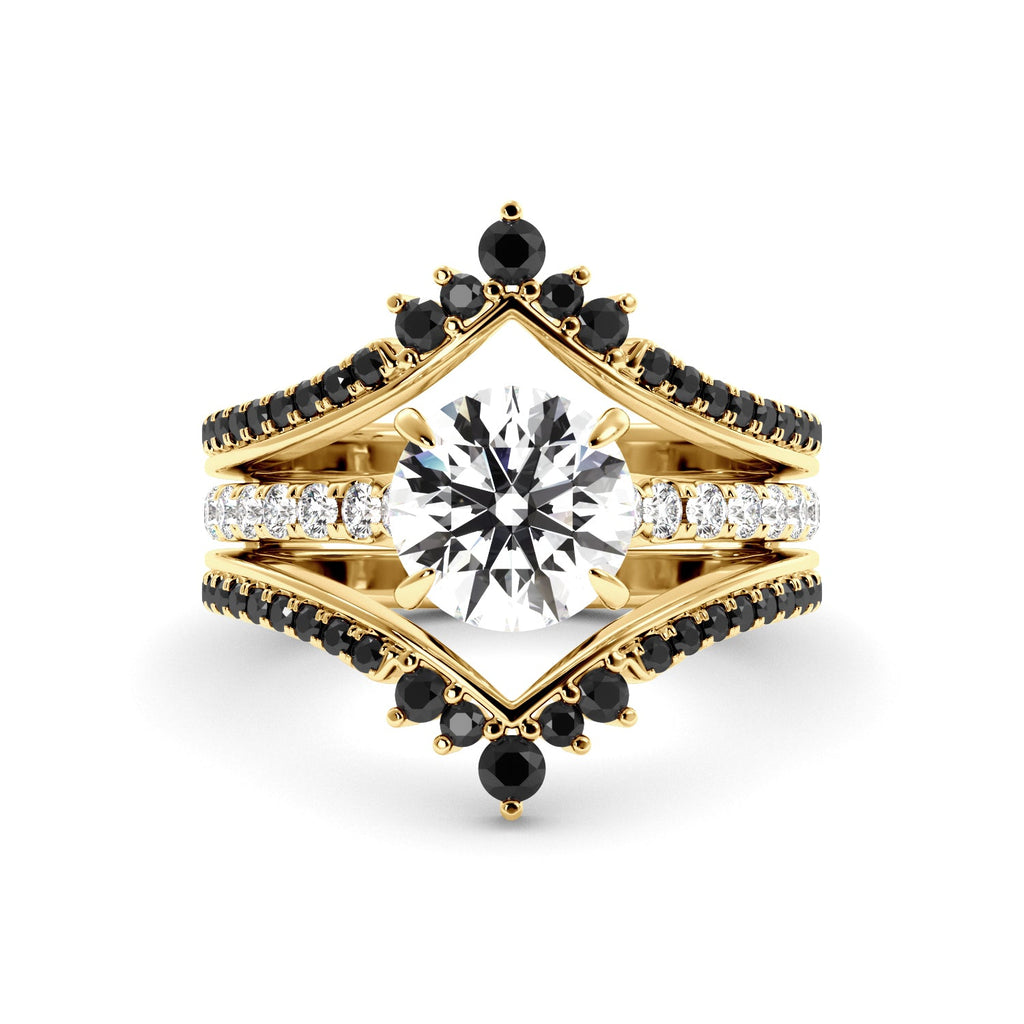Gold Round Engagement Ring Black Diamond Enhancer set 