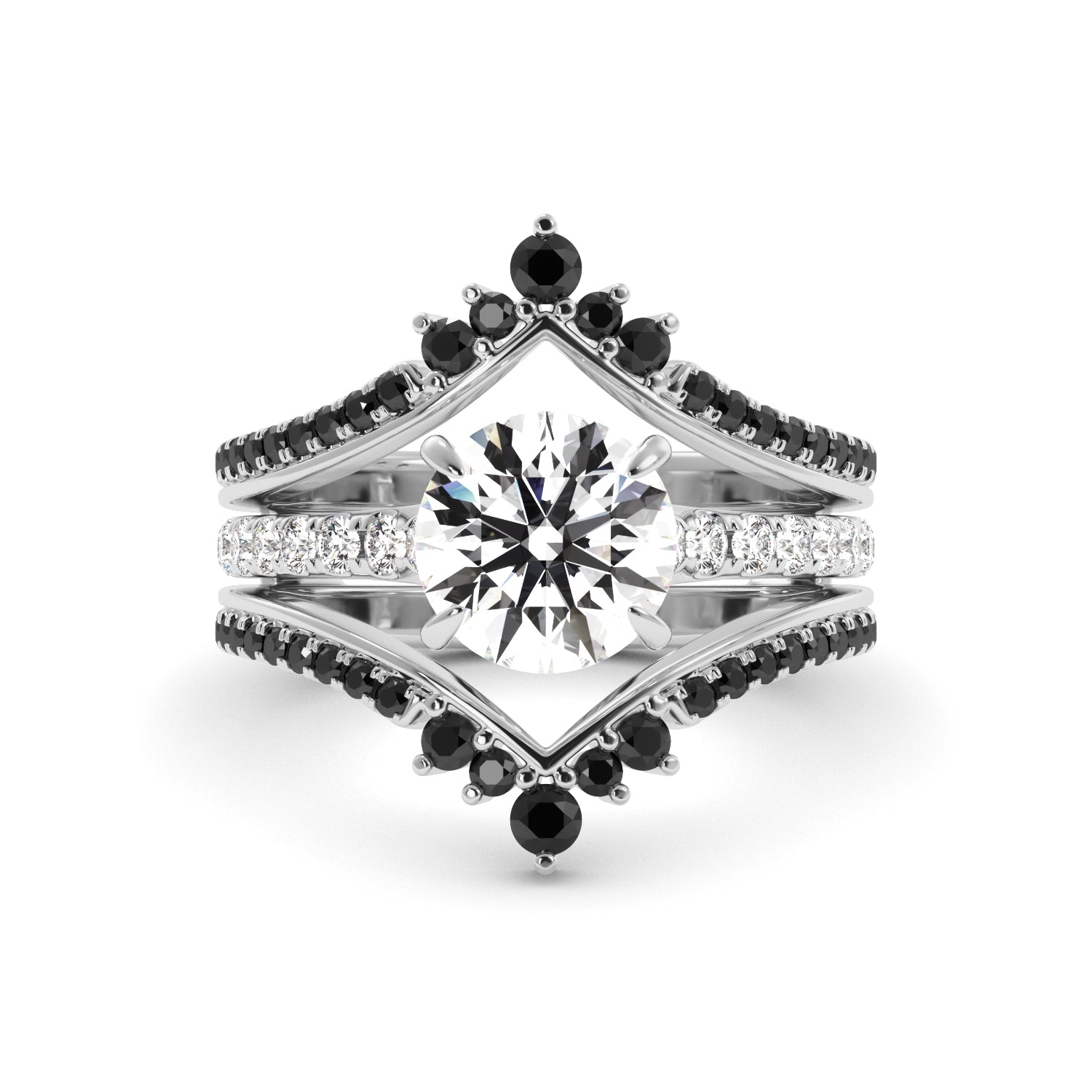 Round Engagement Ring Black Diamond Enhancer set 