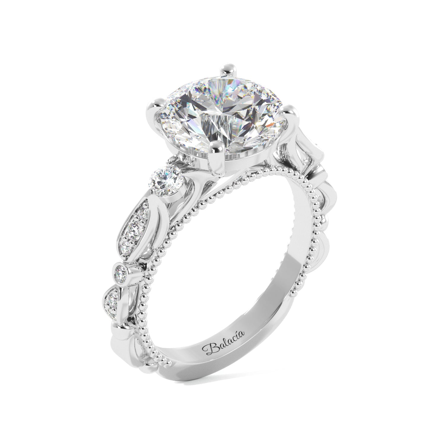 Round Fancy Floral Cathedral Engagement Ring - Balacia