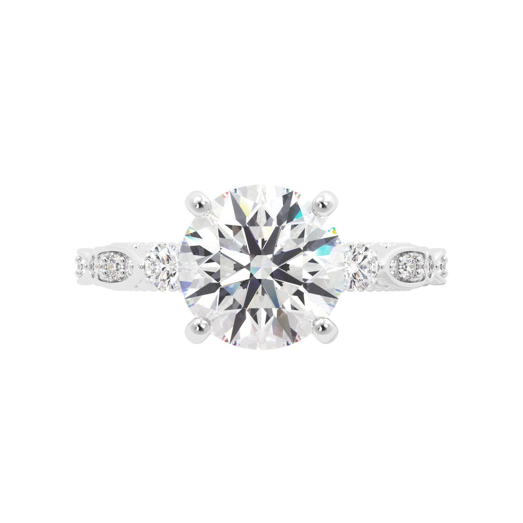 Round Fancy Floral Cathedral Engagement Ring - Balacia