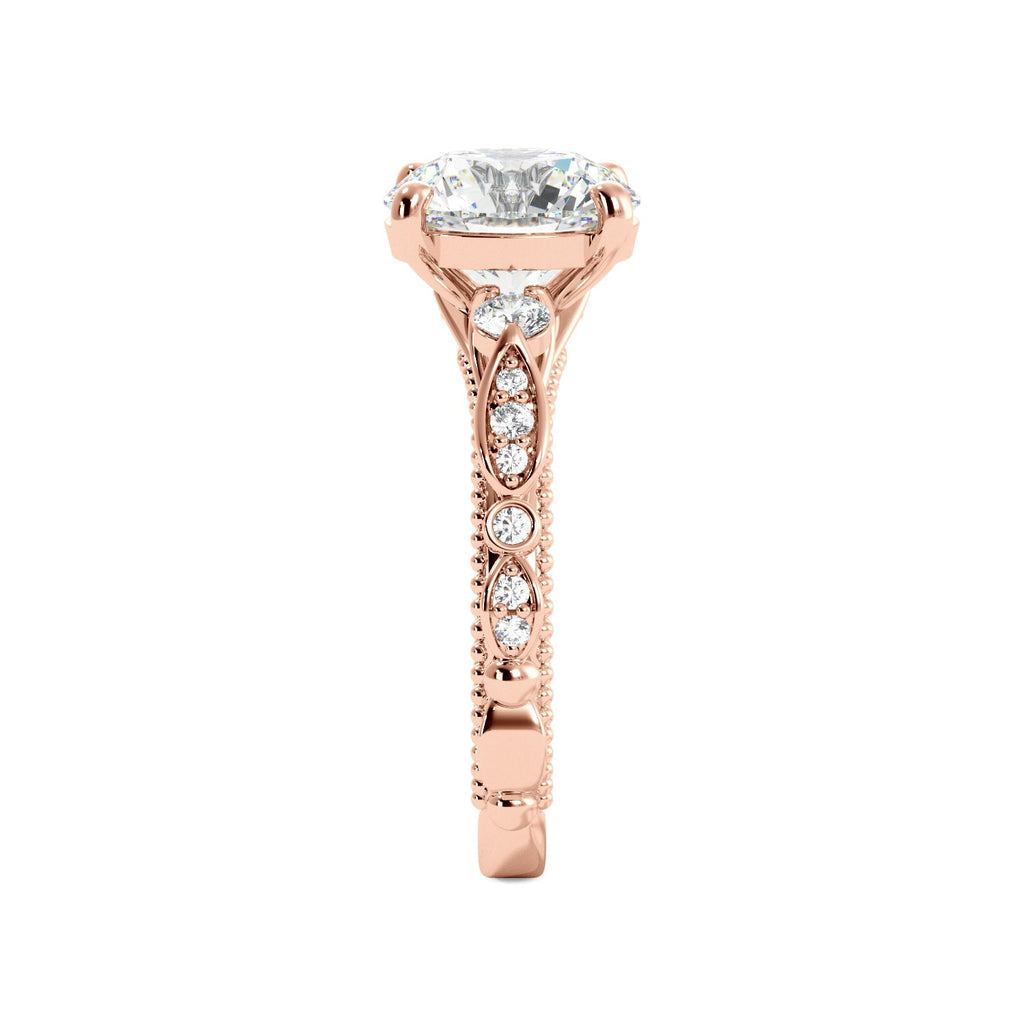 Round Fancy Floral Cathedral Engagement Ring - Balacia