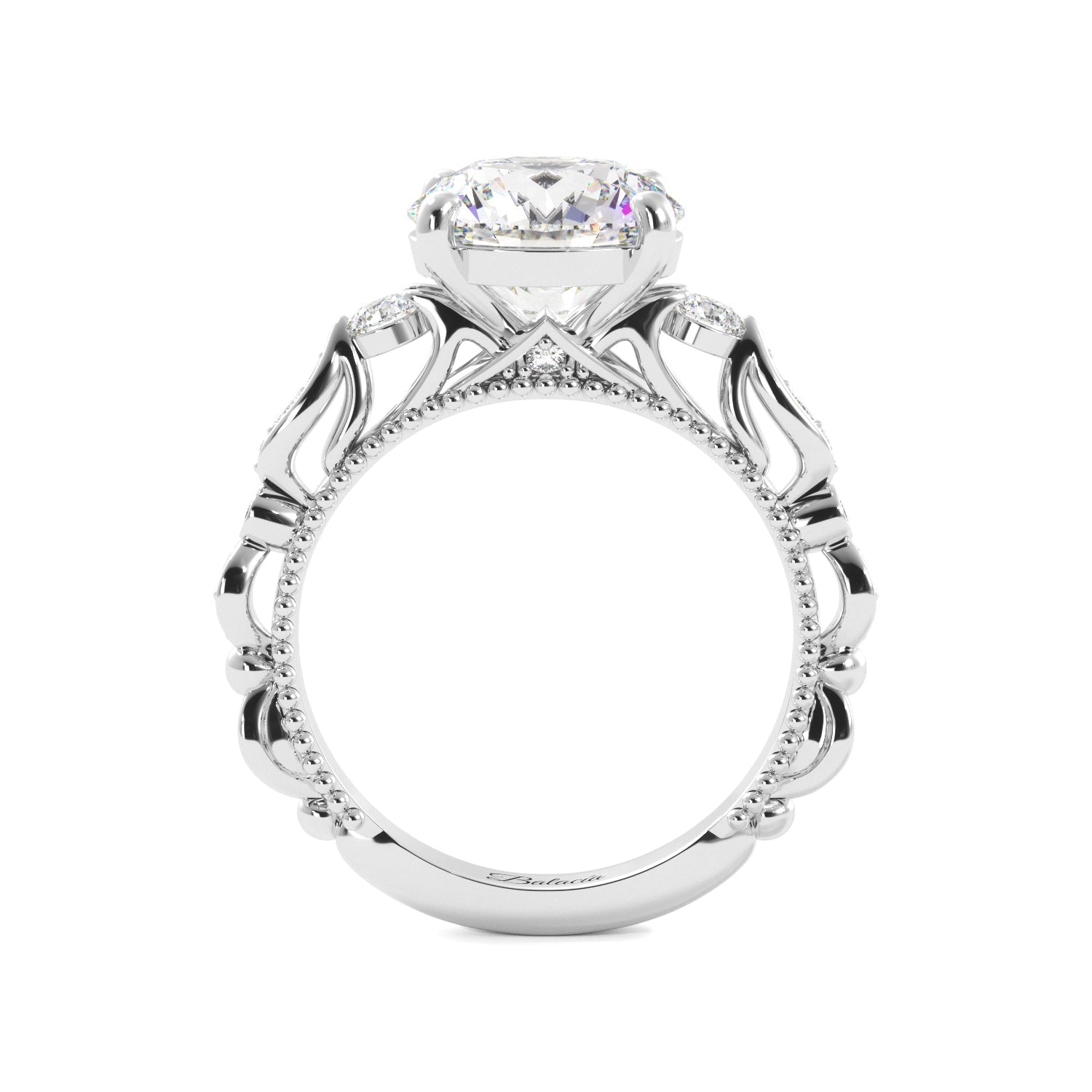 Round Fancy Floral Cathedral Engagement Ring - Balacia