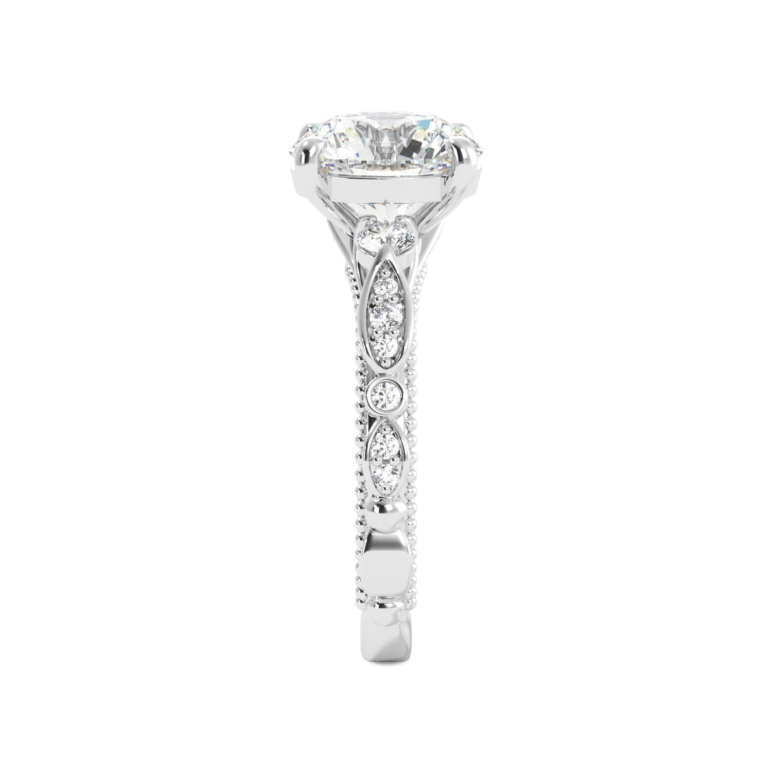 Round Fancy Floral Cathedral Engagement Ring - Balacia