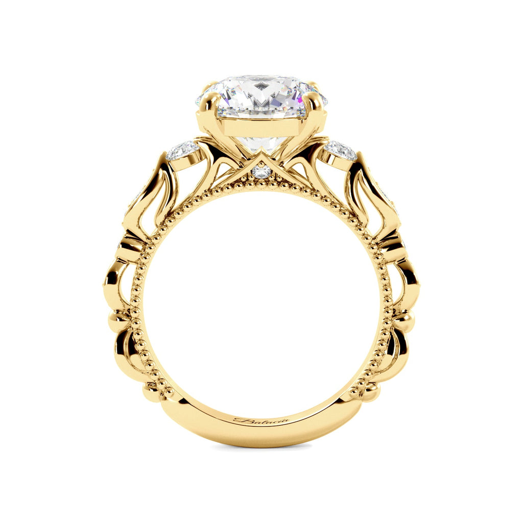 Round Fancy Floral Cathedral Engagement Ring - Balacia