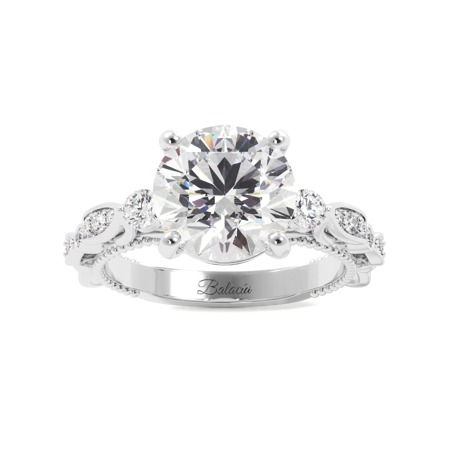 Round Fancy Floral Cathedral Engagement Ring - Balacia