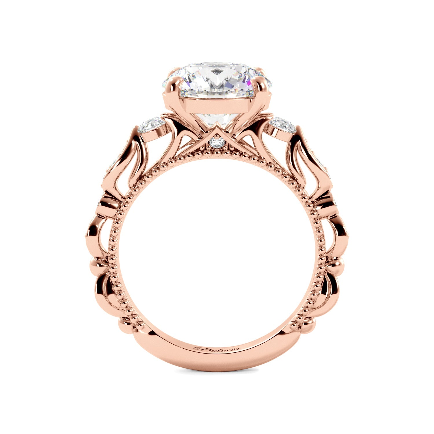 Round Fancy Floral Cathedral Engagement Ring - Balacia