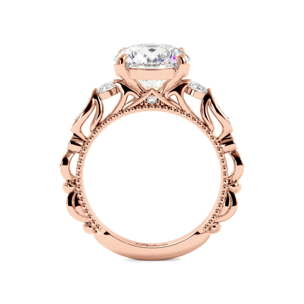 Round Fancy Floral Cathedral Engagement Ring - Balacia