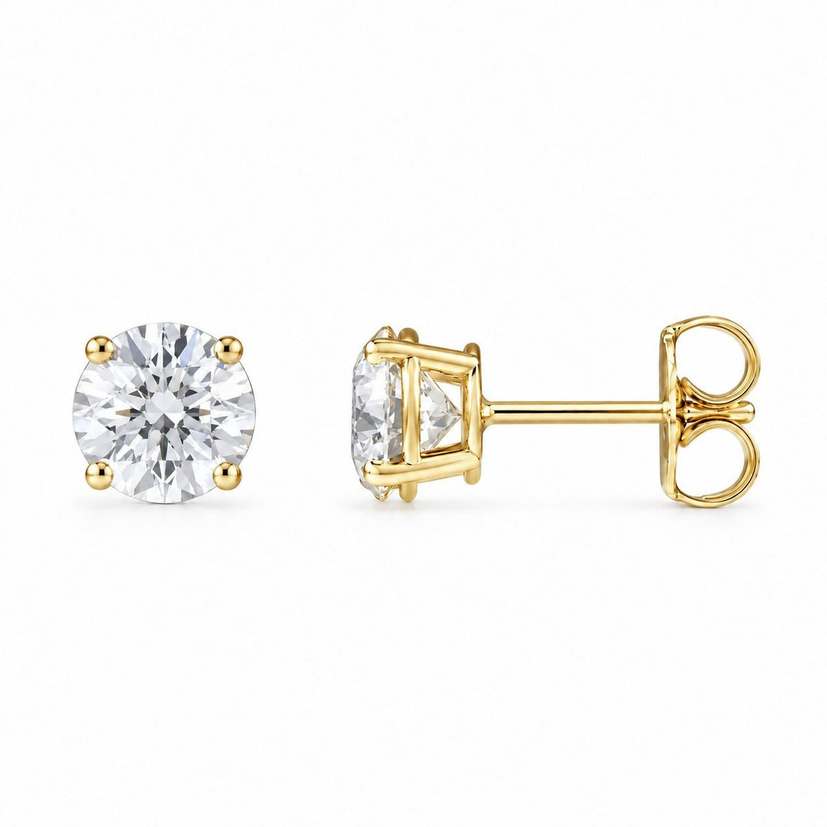 Round Diamond Stud Earrings Side View