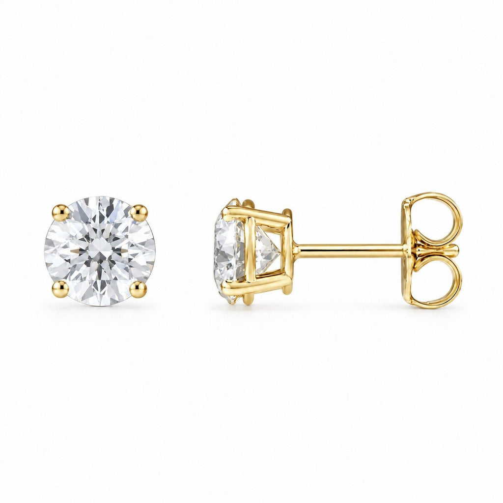 Round Diamond Stud Earrings Side View