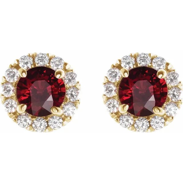 Round Garnet Halo Earrings