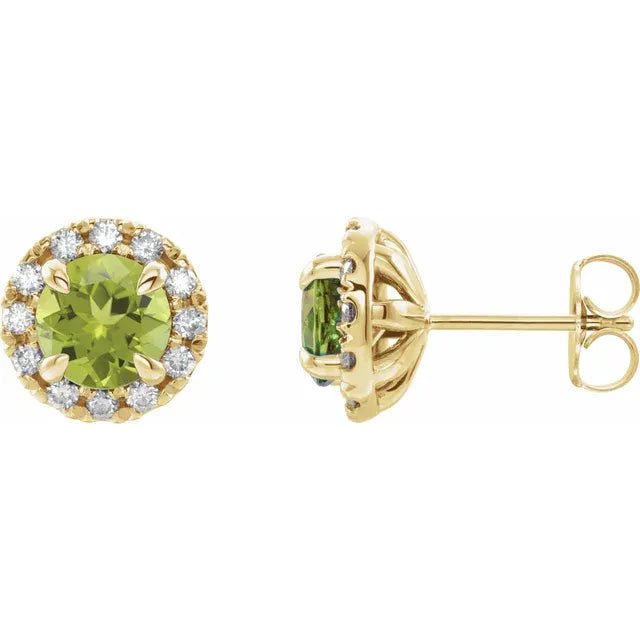 Round Peridot Halo Earrings Side View