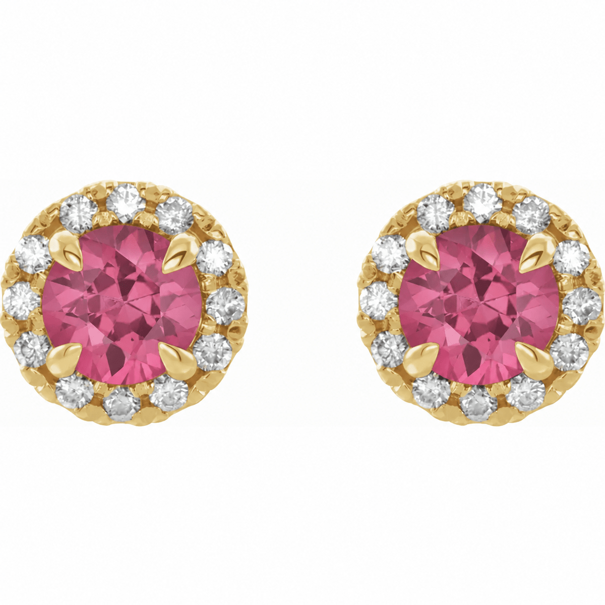 Round Pink Tourmaline Halo Earrings