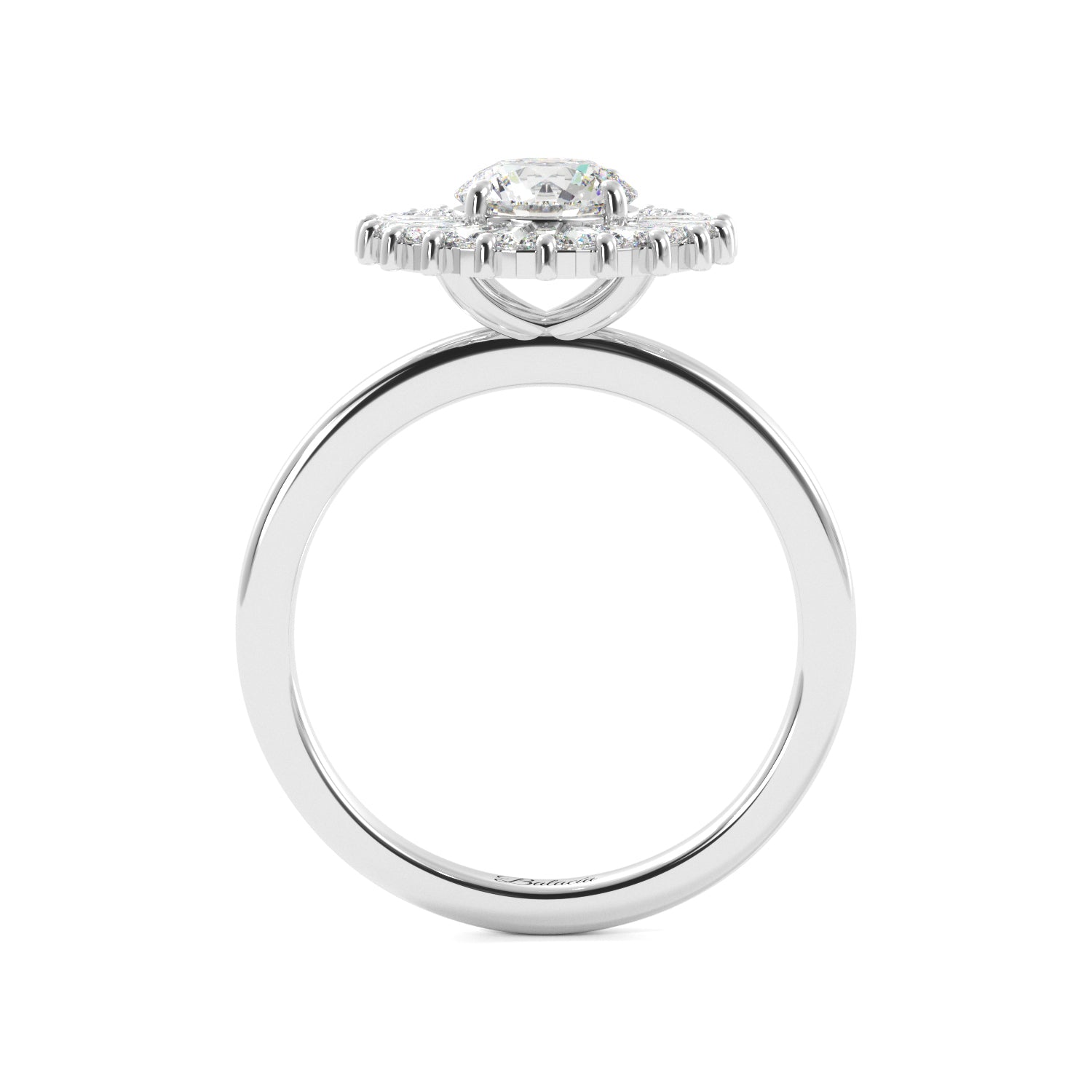 Round Tapered Baguette Halo Solitaire Diamond Engagement Ring - Balacia