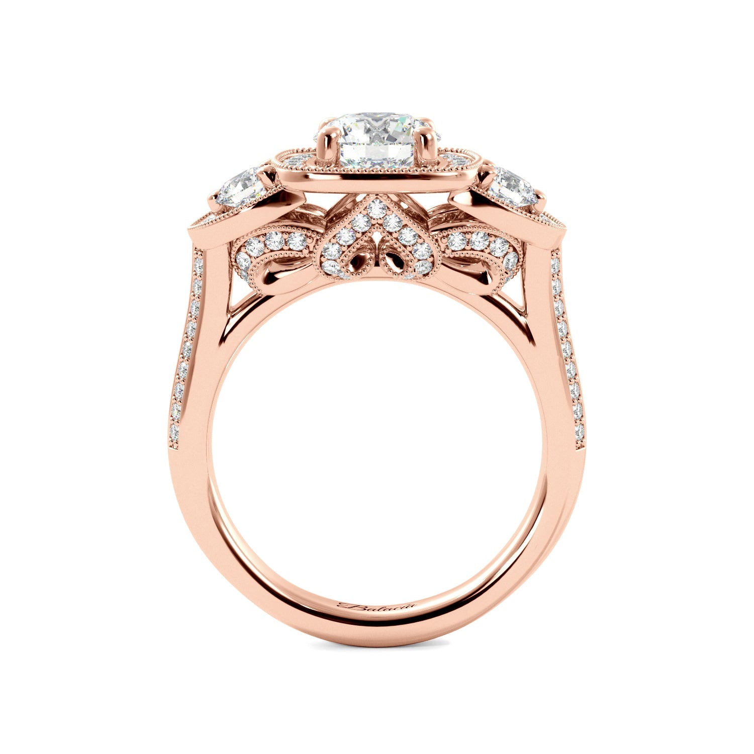 Round Three Stone Vintage Glam Diamond Engagement Ring - Balacia