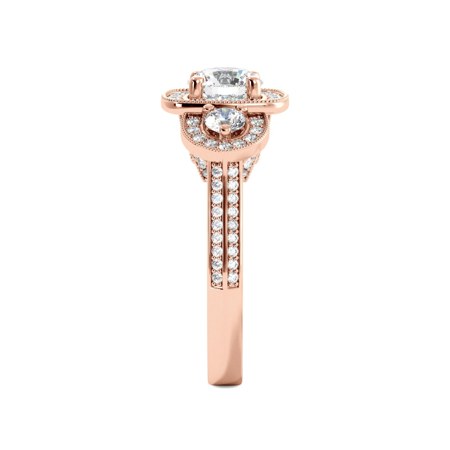 Round Three Stone Vintage Glam Diamond Engagement Ring - Balacia