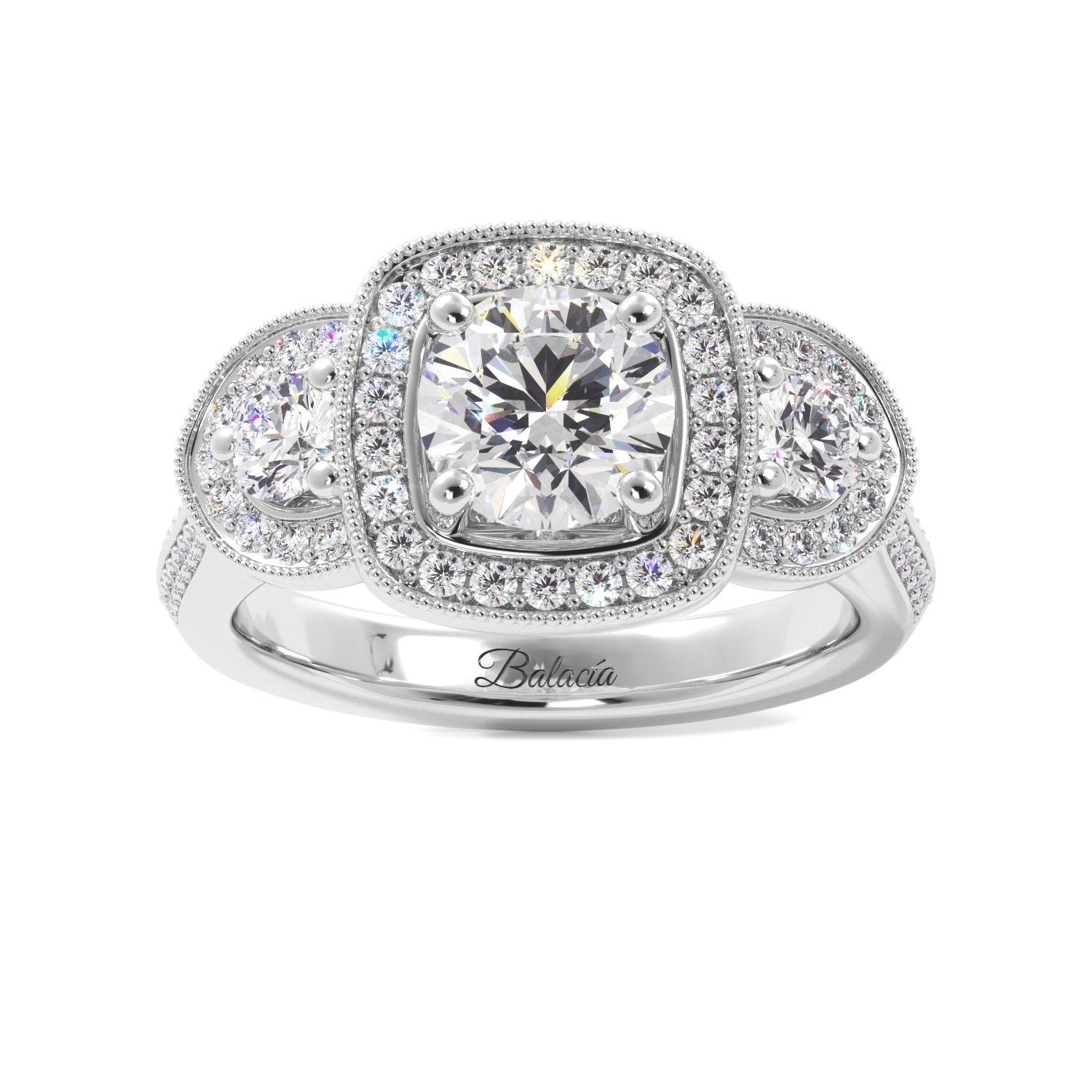 Round Three Stone Vintage Glam Diamond Engagement Ring - Balacia