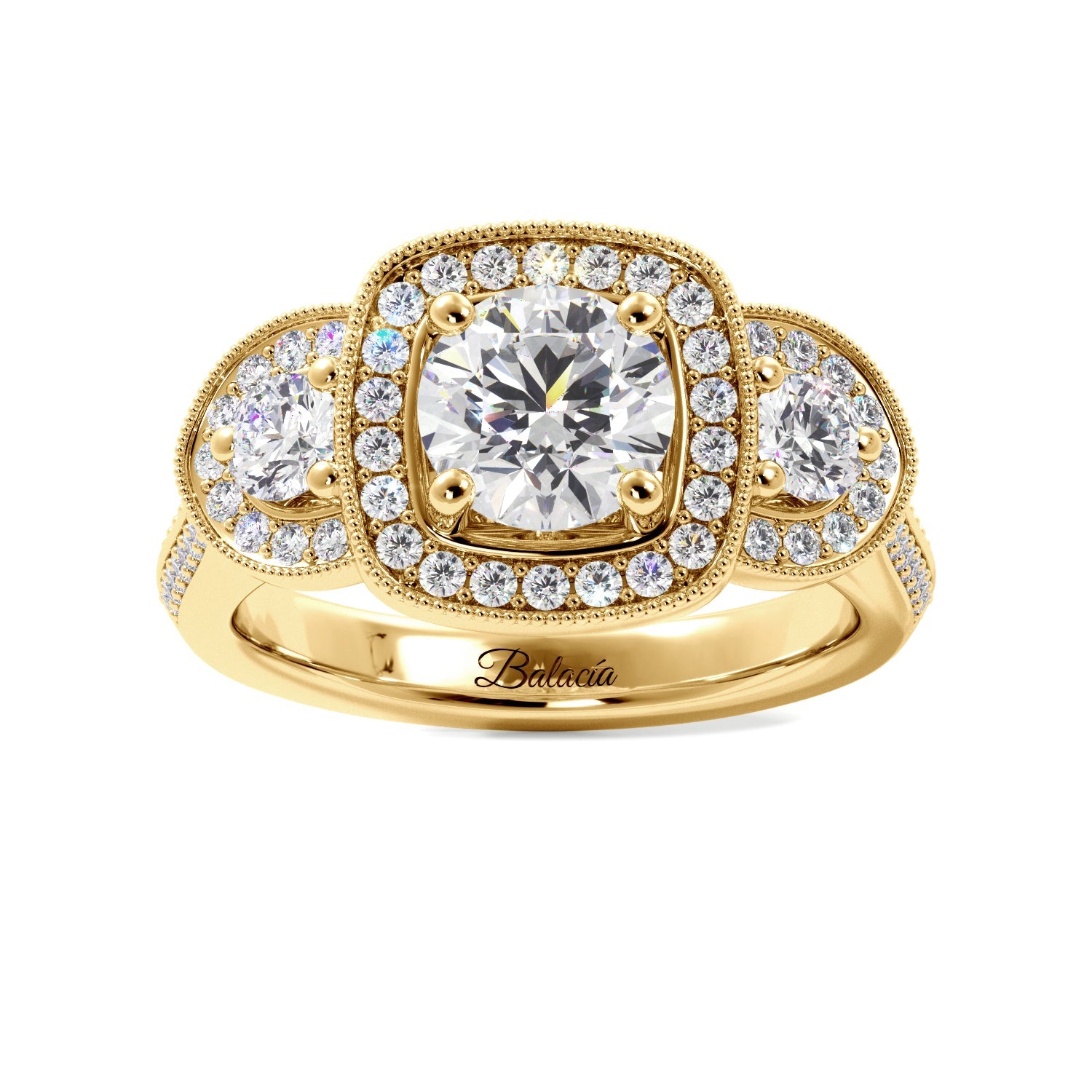 Round Three Stone Vintage Glam Diamond Engagement Ring - Balacia