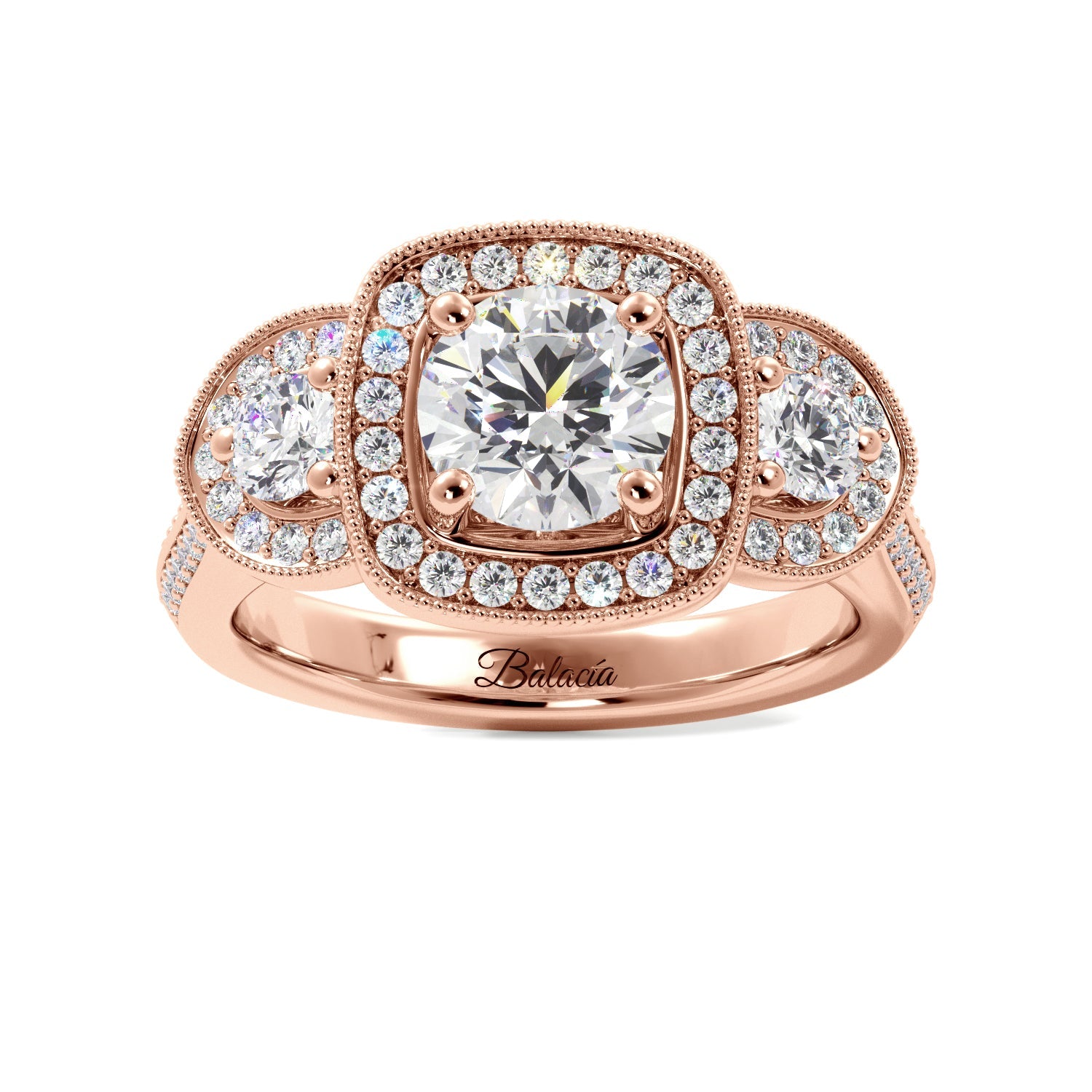 Round Three Stone Vintage Glam Diamond Engagement Ring - Balacia