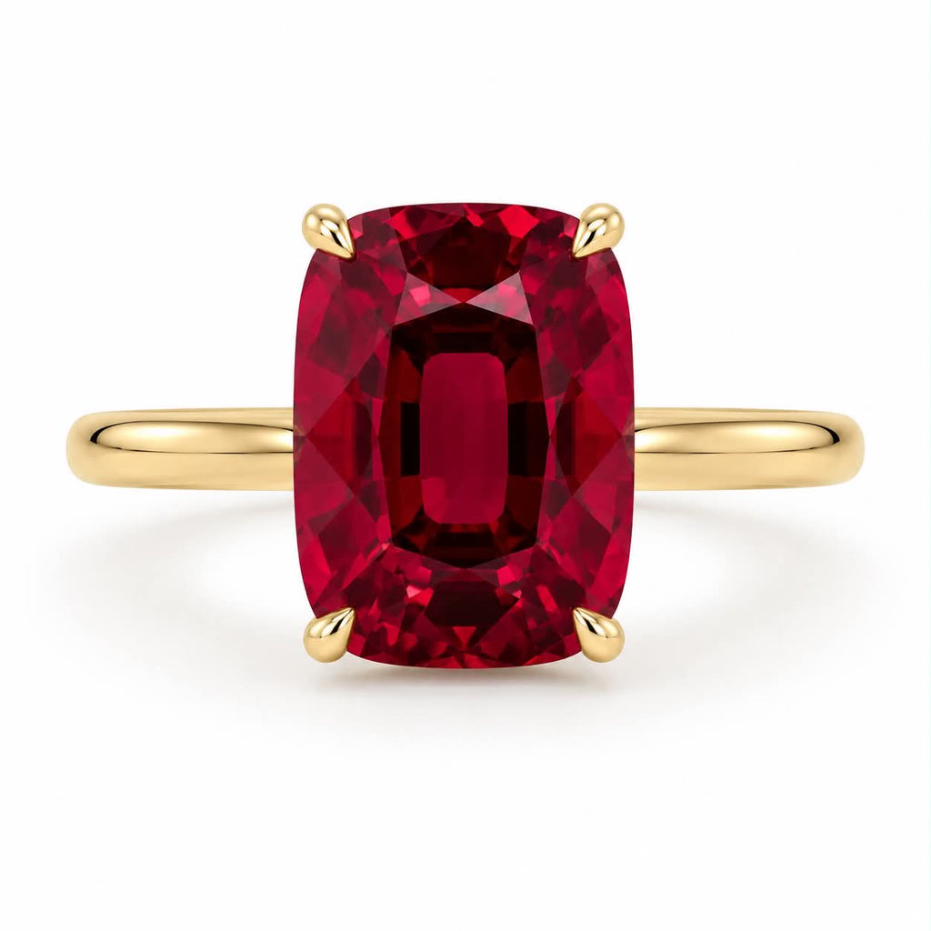 Ruby Elongated Cushion Cut Diamond Engagement Ring Yellow Gold