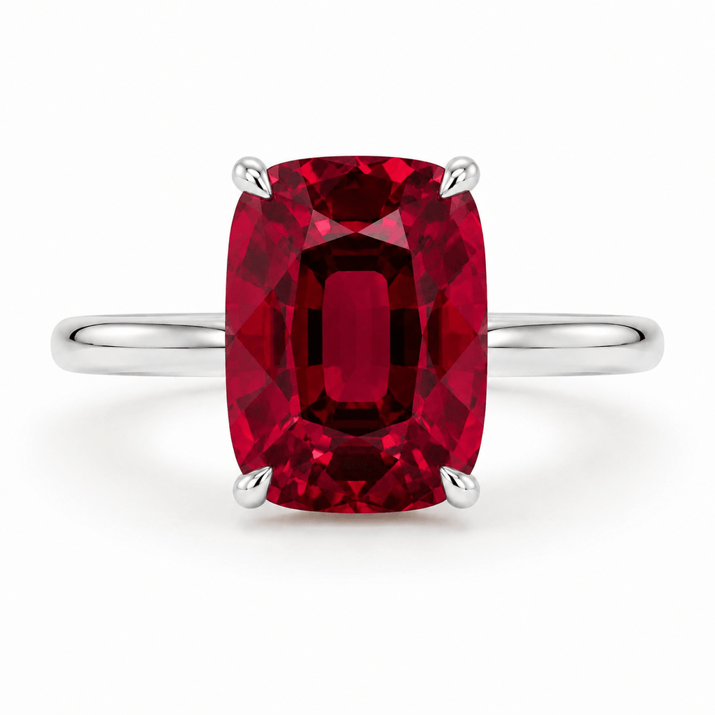 Ruby Elongated Cushion Cut Diamond Engagement Ring White Gold
