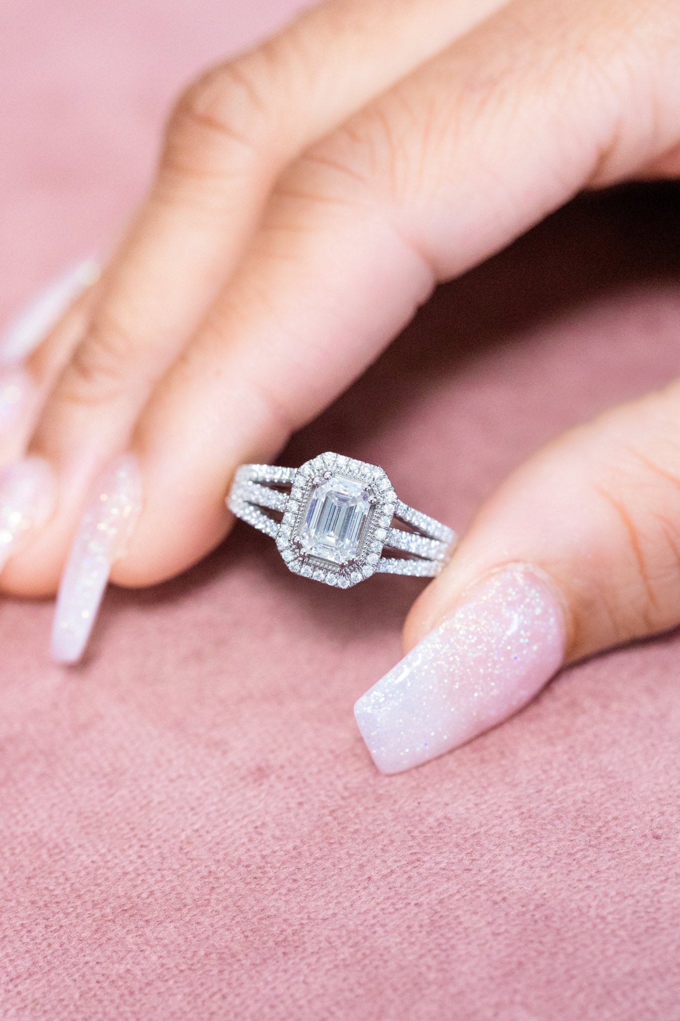 The Emerald Cut Double Halo Moissanite Engagement Ring - Balacia