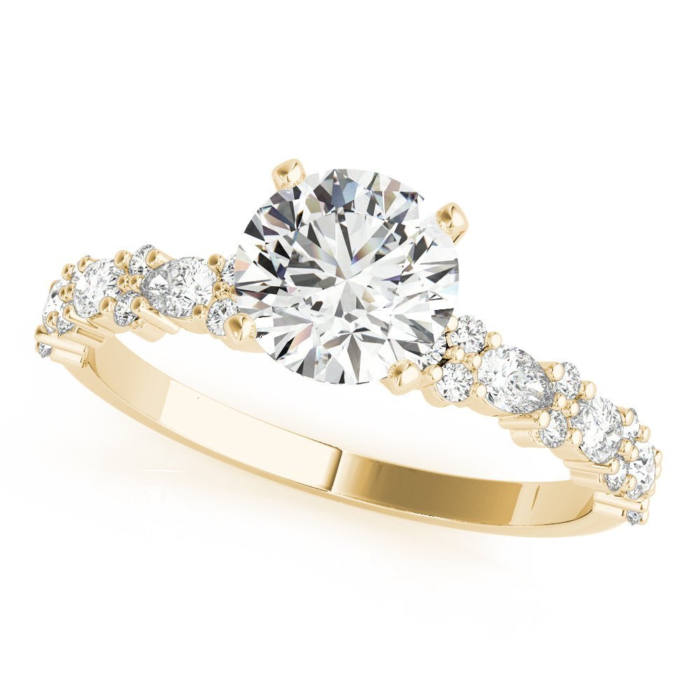 Yellow Gold Round Diamond Multishape Shank Engagement Ring