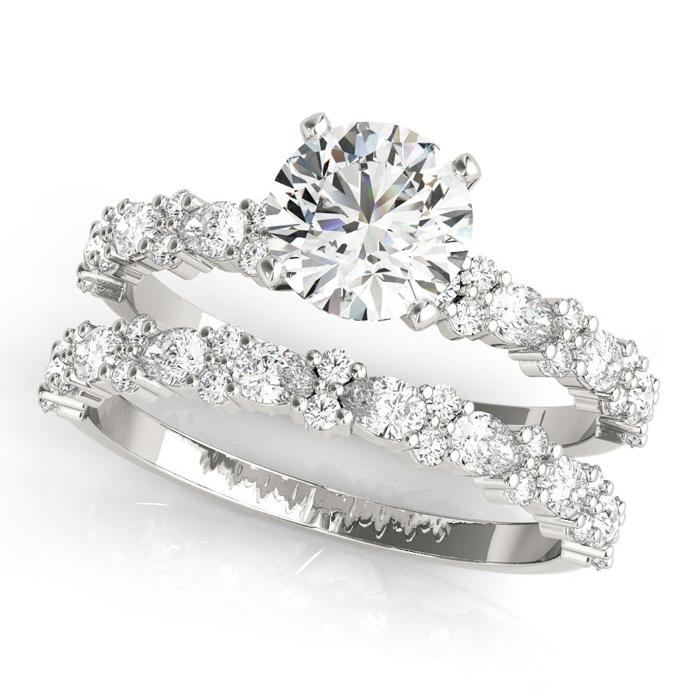 White Gold Round Diamond Multishape Shank Engagement Ring Set