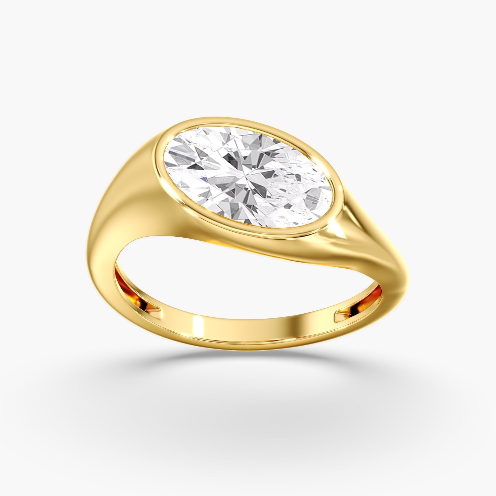 Yellow Gold Tilted East West Chunky Bezel Oval Ring