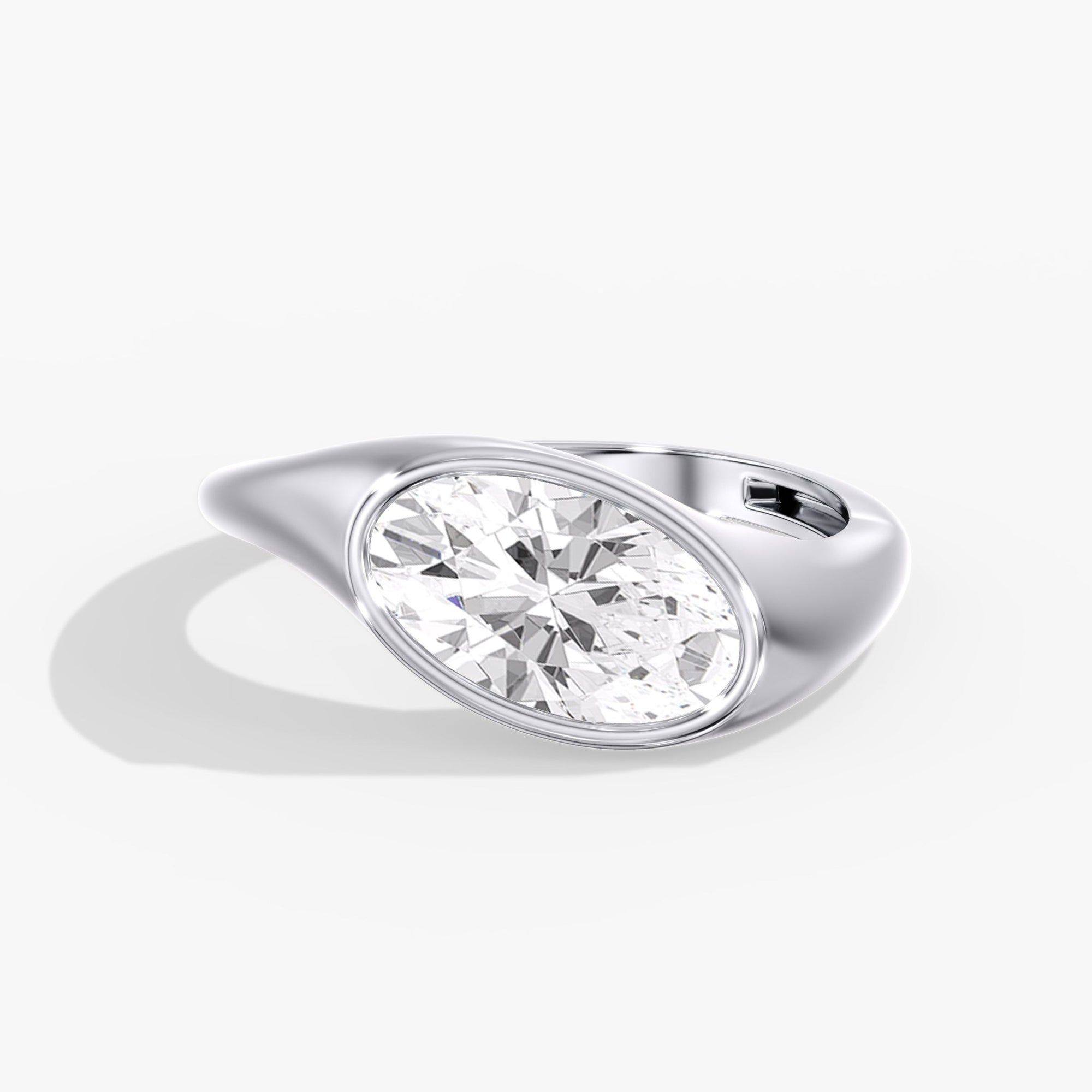Tilted East West Chunky Bezel Oval Ring Front View