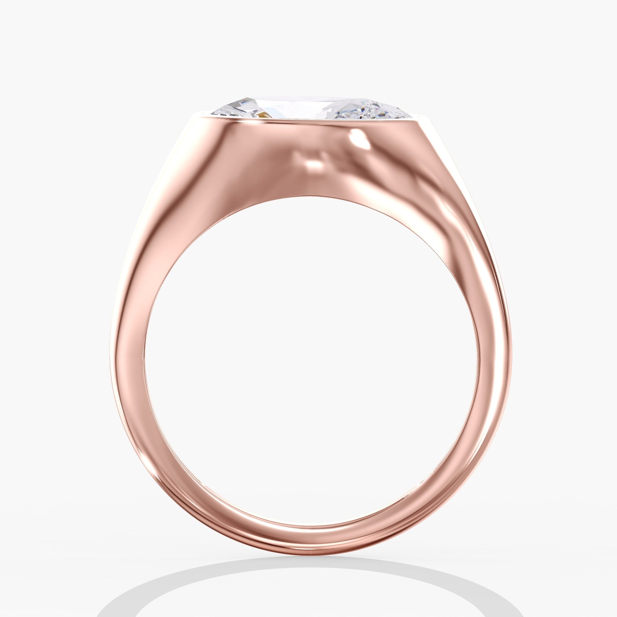 Rose Gold Tilted East West Chunky Bezel Oval Ring Side View