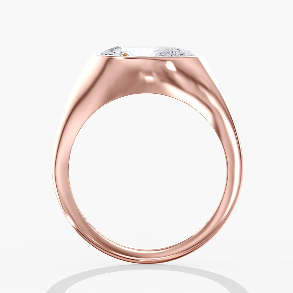 Rose Gold Tilted East West Chunky Bezel Oval Ring Side View